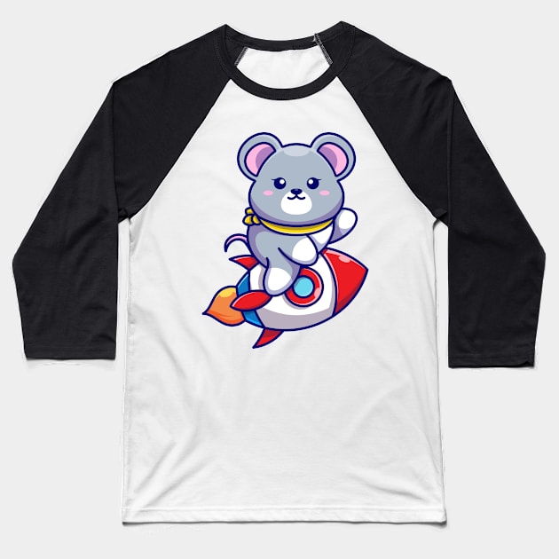 Cute mouse riding rocket cartoon Baseball T-Shirt by Wawadzgnstuff